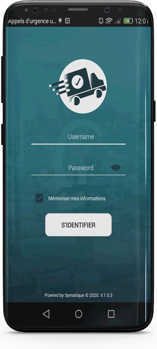 L'écran d'identification de Smart DELIVERY sur smartphone : le logo au camion de livraison, les champs d'identifiant et de mot de passe, la case « Mémoriser mes informations » et le bouton S'identifier.